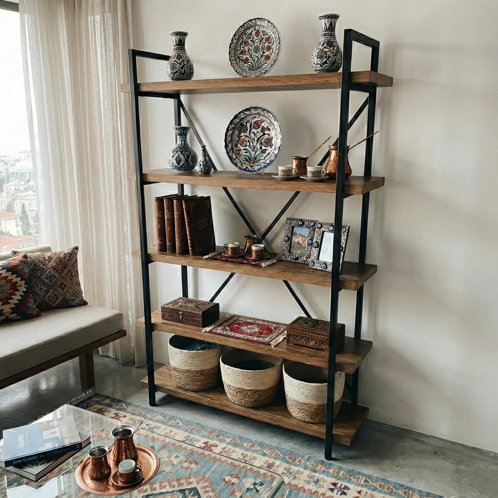 Rustic Solid Wood Wall Bookshelf - view 5